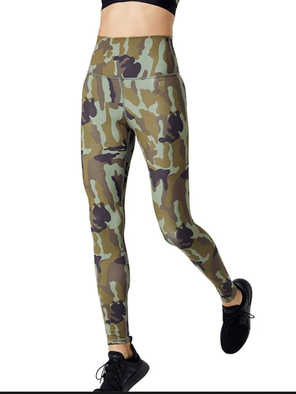 BODY LANGUAGE SPORTSWEAR Green Black Camo Print Mid-Rise Activewear Legging XL